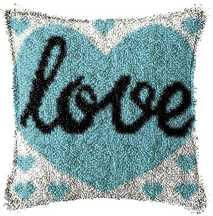 ANALTIRCE Knüpfkissen-Set, Strickset-Kissen, Teppich-Bastelset Für Anfänger, Knüpfset Für Anfänger, Erwachsene Oder Kinder, Blauer Herz-Liebesbrief, Wie Abgebildet, 17 X 17 Zoll/43 X 43 Cm