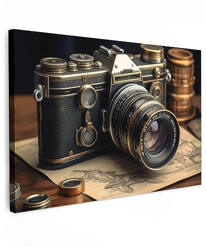 MuchoWow© Impression sur Toile Decoration Murale Peinture 120x80 cm Tableaux Decoratifs Muraux Déco Chambre Tableau Salon Vintage - Appareil photo - Papier - Vieux