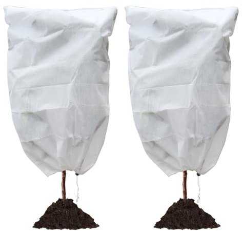 Happybase Lot de 2 housses de protection contre le gel, 100 x 15 m, robustes pour l'hiver par temps froid, sacs chauds de jardin avec cordon de serrage pour arbustes, arbustes, arbres fruitiers en pot