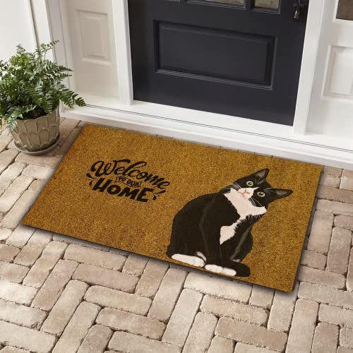 Welcome to Our Home Black Cat Doormat,Cat Lovers Home Decorative Welcome Doormat House Warming Gift Cat Welcome Mats Bathroom Rugs Non Slip Absorbent Mud Trapper Mats 30X18 Inch