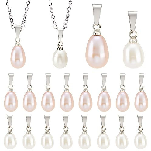 PH PandaHall 20pz Ciondoli di Perle Naturali, Ciondoli di Perle D'Acqua Dolce A Forma di Riso Ciondoli di Perle Coltivate Naturali con Ganci A Scatto In Acciaio Inossidabile per Gioielli Bracciale