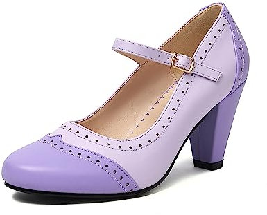 elerhythm Scarpe da donna Two Tone Mary Jane Classic e Retro anni '20 Pump Heels Gatsby Oxford, modello vintage anni '50, con punta rotonda chiusa, cinturino alla caviglia, Lilla, 39 EU