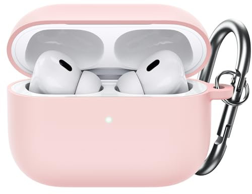 JETech Upgraded Silicone Case Cover for AirPods Pro (2nd/1st Generation 2023/2022/2019) with Keychain, Hard PC Interior, Shockproof Protective Skin Shell, Front LED Visible (Light Pink)