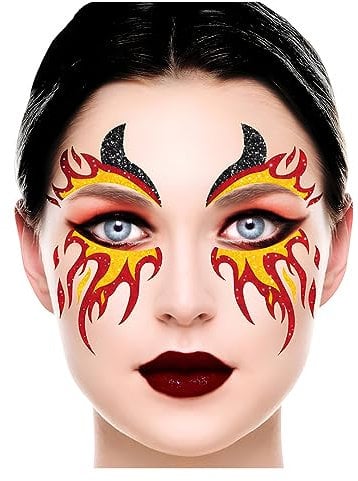 Horror-Shop Feuer Teufel Glitter Gesichts-Aufkleber für Halloween & Karneval