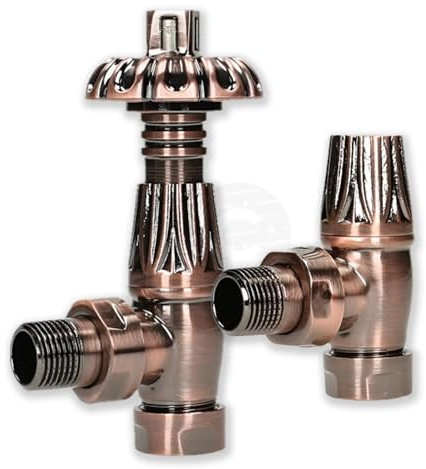 Bentley Gothic Traditional Thermostatic Radiator Valves Antique Copper TRV + Lockshield Pack