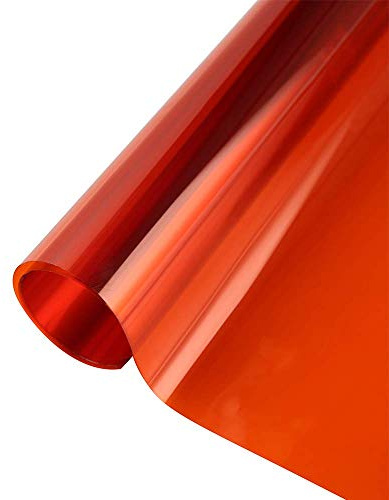 SUMAGITIN Transparente dekorative Fensterfolie, Anti-UV, bunt, selbstklebend, Vinyl, Wärmedämmung, Solarfenster, Tönungsblätter, Glasfolie für Weihnachten, Heimdekoration, 61 cm x 3 m, Orange