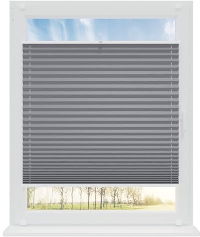 RENA Plissee ohne Bohren Rollos für Fenster | Faltrollos für Fenster & Tür | Plisseerollo nach Maß Verdunkelung | Fenster Rollos für Innen | Jalousie Grau 90x120 cm