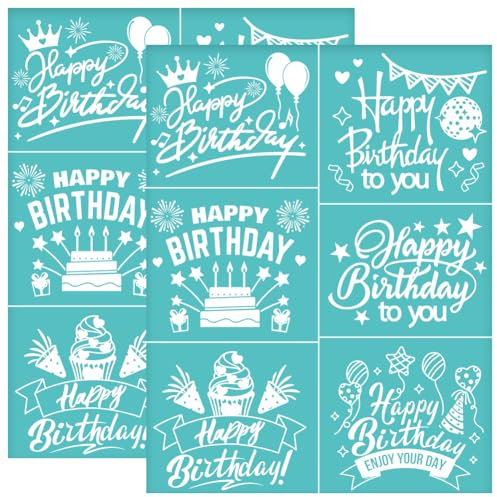 OLYCRAFT 2 Stück 22x28cm Happy Birthday Selbstklebende Siebdruckschablone Geburtstagsthema Siebdruckschablone Kuchenwörter Wiederverwendbare Netzschablonen Transfer Für DIY T-Shirt Stoffmalerei