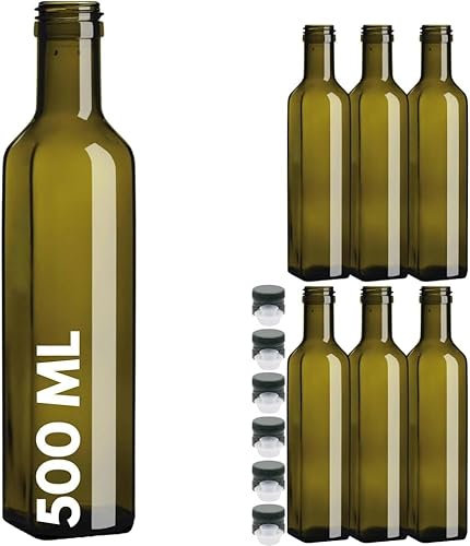 acquaverde | 6 Bottiglie Marasca in Vetro Scuro Uvag, Bottiglia per Olio e Liquori da 500 ml con Tappo Dosatore