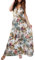 Yutdeng Robe de Plage Longue Femme Col en V Sans Manches Avec Cordon de Serrage - Été Boho Décontractée Imprimé Floral Vacances Maxi Chic Casual Elégant Dress, Blanc, M