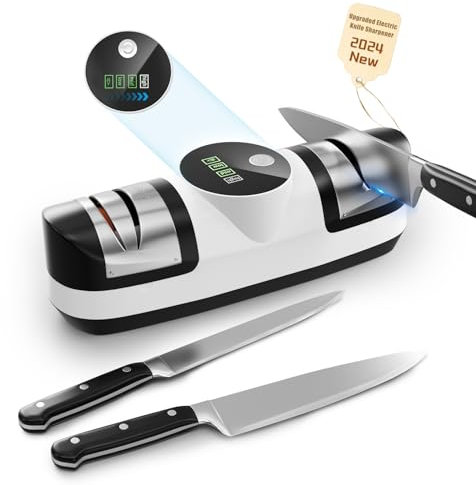 Electric Knife Sharpener, 5 in 1 Knife Sharpening System with 3 Speed Setting, Rechargeable Professional Diamond Knife Sharpener with LED Display for Rough & Fine Sharpening (VH1)