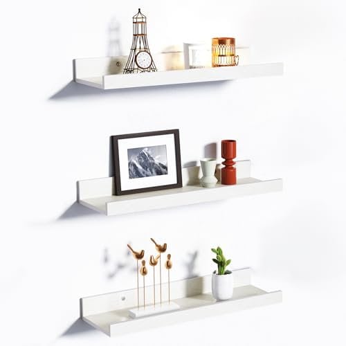 upsimples 3 Stück Wandregal Weiß, Hängeregal Holz, Bilderleiste, Regal Wand für Wohnzimmer, Schlafzimmer, Kinderzimmer, Küche und Badezimmerwand (40×13cm)