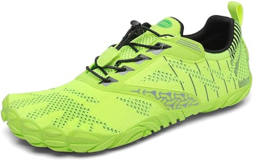 SAGUARO Barfußschuhe Herren Damen Barfussschuhe Traillaufschuhe Zehen Training Fitnessschuhe Outdoor Barfuss Wanderschuhe Atmungsaktiv Schnell Trocknend Badeschuhe, Grün Fluoreszierend, 39 EU