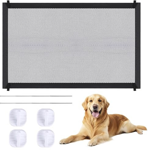 Magic Gate for Dogs, Safety Stair Barrier for Dogs with Hooks and Poles Harder Black 110 x 72 cm