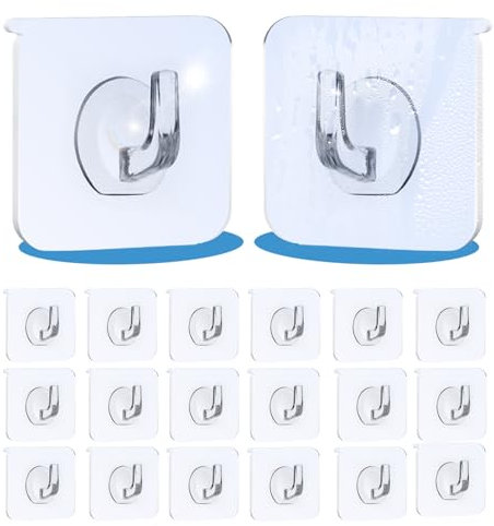 UNILECON Haken Selbstklebende Klebehaken Extra Stark - 20 Stück transparente Klebehaken für Küche, Badezimmer und Schlafzimmer, Max 10KG Tragend