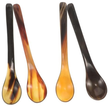 EXHUMKY 4stücke Hornlöffel Aus Natürlichem Ochsenhorn Inklusive Honiglöffel Vorspeisenlöffel Kaffeelöffel Und Teelöffel Für Küche Und Esszimmer