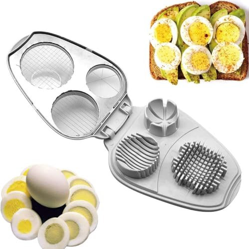 3-in-1 Eierschneider & Keil, Edelstahlklinge & Körper, manuelle Bedienung, ideal für Eier & Salate