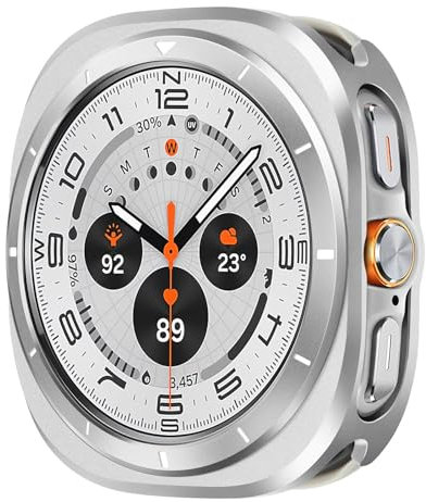 Suphart Compatible con Funda Samsung Galaxy Watch Ultra (2025/2024) 47mm, Protector de Metal Resistente con Marco Trasero para Galaxy Watch Ultra, Plata/Blanco