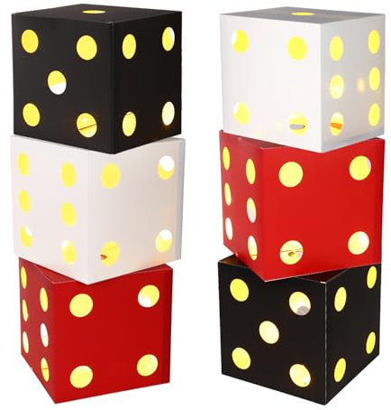 BTFO 6stk Große Casino Würfel-Dekoboxen mit Licht, 18cm Leuchtende Würfel-Partygeschenke für Casino-Themendekoration Spieleabend Las Vegas Geburtstag und Tischdekoration (Rot, Schwarz, Weiß)