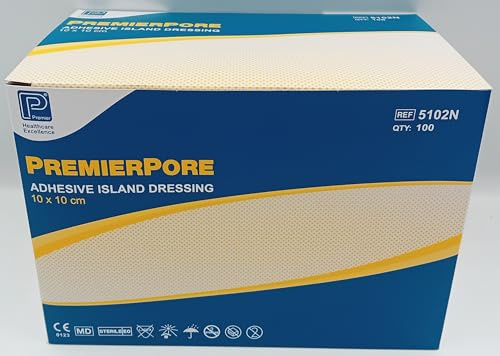 PremierPore Adhesive Island Dressings – Sterile, Breathable Wound Dressings with Absorbent Non-Adherent Pad (10x10, 100, Count)