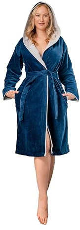 KLASBROOK® Lina Bademantel Damen aus Velours-Frottier mit Kapuze aus 100% Baumwolle, Tasche mit Reißverschluss, Luxus Bademantel lang, Frottee, flauschig und saugstark, OEKO-TEX 100 zertifiziert