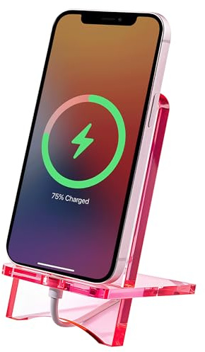 mriQualyndra Acrylic Phone Holder,Clear Desk Phone Stand, Compatible with 4-8 inch Screens, Switch, Android Smartphone,Support Charging (Pink)