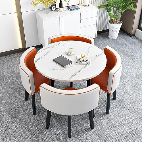 Ensemble table de salle à manger ronde avec 4 chaises design moderne encastré pour salle à manger, bureau et zones de réception, assemblage facile, élégant et compact