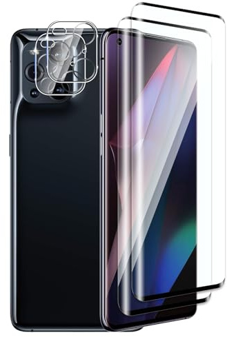 DXULWLM 2+2 Piezas Cristal Templado para Oppo Find X3 Pro,con protector de Lente de cámara,HD transparente,3D Cobertura Completa,Dureza 9H,Sin Burbujas,Anti-Arañazo Protector de Pantalla