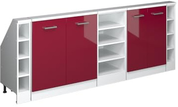 Vicco Küchenschrank für Dachschrägen R-Line, Rot Hochglanz/Weiß, 210 cm | 5 Module · Tiefe 46 cm · Höhenverstellbare Füße · 4 Türen · ✓ Frei kombinierbar