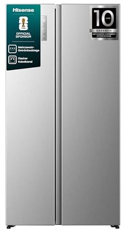 Hisense RS3P558NEIE Side-by-Side/ 544L/ großes Fassungsvermögen/XXL Türfach/multifunktionale Getränkeablage/Flat Duct/No Frost/Supercool/BxHxT: 91,1×178,6×61,5cm/ Silber [Energieklasse E]