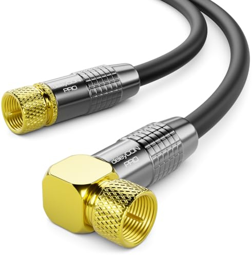 deleyCON 4m SAT Antennenkabel Koaxialkabel 90° F-Stecker 4K - Schwarz | Satellitenkabel, HDTV Full HD, F-Stecker 90° gewinkelt zu F-Stecker gerade