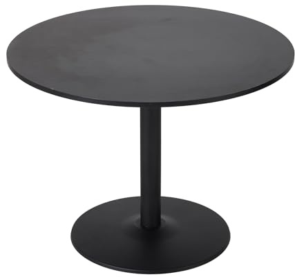 Warmiehomy 100cm Round Dining Table, Black Wooden Dining Room Dinner Table for Home Apartment Kitchen Living Room,Receptions, Wooden Desktop and Black Metal Base