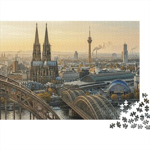 Kölner Dom1000teiliges Puzzle Komplett Hohenzollern Brücke Für Großeltern Gedächtnisverbesserung Familienbindung Freizeitbeschäftigung 38x26cm/1000pcs