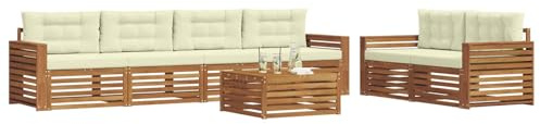 vidaXL Outdoor-Sofagarnitur mit Kissen 7 pcs Natur und Creme, Garten-Sofa, modernes Ecksofa, langlebiger Lounge, Terrasse, Bequeme Sitzgruppe für Entspannung
