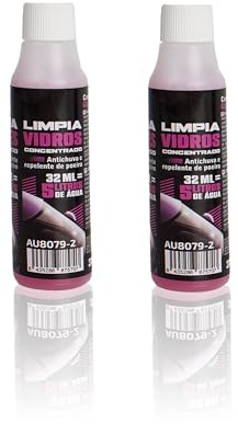 Pack de 2 Limpiaparabrisas Concentrado Coche 32ml para 5L Agua, Limpiacristales Antilluvia Repelente de Polvo, Líquido Parabrisas Mejora Visibilidad Conducción