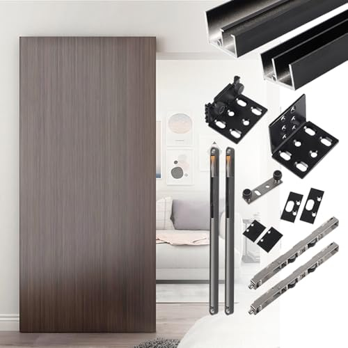 Xalteafe Track Less Sliding Ghoste Door,Sliding Hidden Door Track,Soft Close Barn Door Hardware Kit,Soft Close Invisible By-Passing Door Rail,Invisible Floor Track,for Bedroom/Bathroom/Laundry