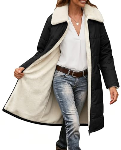 heekpek Manteau Long Femme Hiver Veste Polaire Parka Chaud Matelassée Manteaux Zippé Doudoune mi Longue Jacket Casual Blouson avec Poches