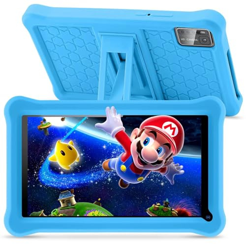 Tablet bambini 7 pollici con Controllo Parentale, Android 13, Schermo IPS, 8GB RAM 64GB ROM(256 GB Espandibile), WiFi, App Pre-installed, Doppia fotocamera, Tablet Educativo con Custodia (Blue)