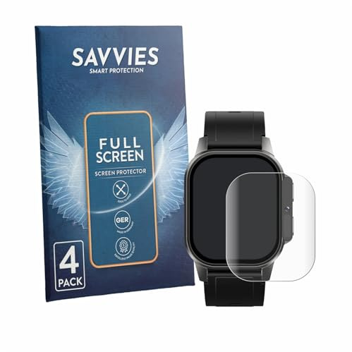 Savvies 4 Stück Full-Screen Schutzfolie für Domino Watch DM62 Full-Cover Displayschutz-Folie, 3D Curved, Transparent, Anti-Fingerabdruck