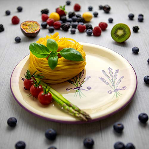 City to Cottage® Cerámica en Morado y Crema | Patrón Lavanda | Hecha y Pintada a Mano | Plato Grande Llano de Cerámica Esmaltada 10 pulgadas/25,5 cm | Vajilla Única