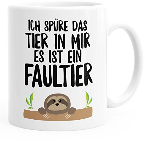 MoonWorks Faultier Kaffee-Tasse Ich spüre das Tier in Mir, es ist EIN Faultier glänzend weiß Unisize