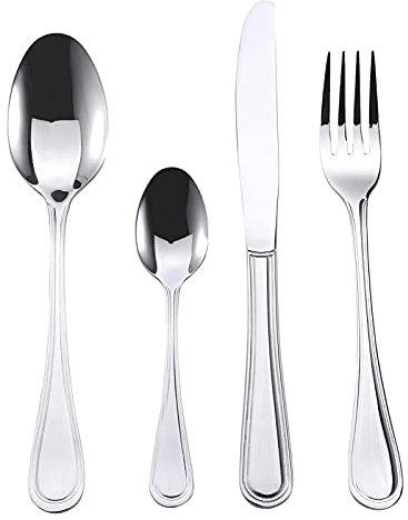 Edelstahl Besteck SET - 24-tlg. oder 48-tlg., spülmaschinengeeignet, Tafelbesteck für 6 oder 12 Personen - Gabel, Messer, Esslöffel, Teelöffel, Motive:Nantes, Stückzahl:24-tlg.