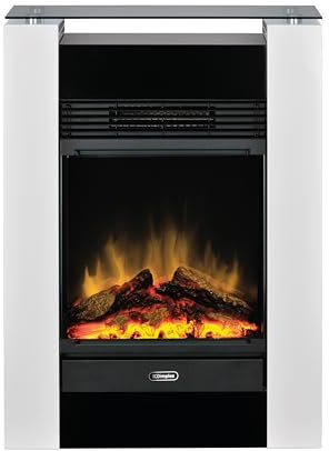 Poêle électrique Dimplex Gisella Blanc Optiflame, avec Plaque en Verre, Compartiment bûches, Effet Flamme à LED, Chauffage soufflant réglable, Thermostat et télécommande. Entièrement assemblé