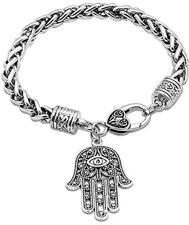 AILUOR Hamsa Hand von Fatima Silber Armband - Evil Eye Protection Silberfarbe Legierung Charm Schmuck Glück Erfolg Anhänger Freundschaft Handgemachtes Armband Männer Frauen (Silber)