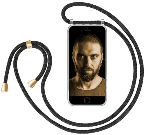 ZhinkArts Collier pour Apple iPhone 7/8 / SE (2020) - 4,7 Display - Étui de Téléphone avec Cordon - Coque pour Smartphone, Ètuis à Bandoulière - Noir/Or