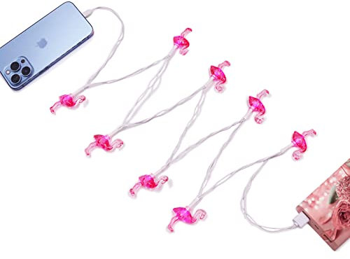 WIND Flamingos LED Christmas Light Charging Cable, 50in Pink LED Phone Charger for iPhone 13/Pro Max/12 Pro Max/Airpods