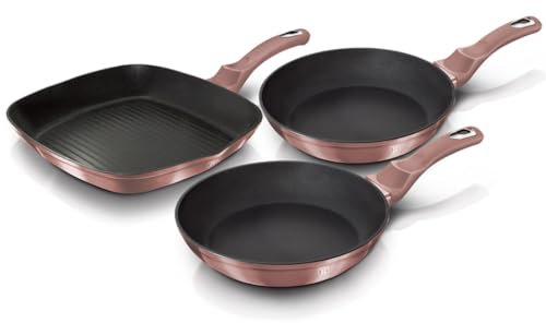 Berlinger Haus I-Rose Set di 2 Padelle e Padella Griglia Induzione 20-24-28cm, Alluminio Forgiato, Antiaderente Ecologico Titanio senza PFOA, Design Moderno, Adatto a Tutti i Fornelli, Vetroceramica