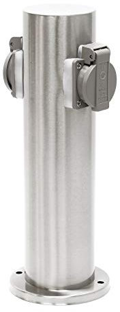 WilTec Columna con 2 enchufes para Exterior de Acero Inoxidable 230V, Toma Corriente jardín, IP44, Redonda