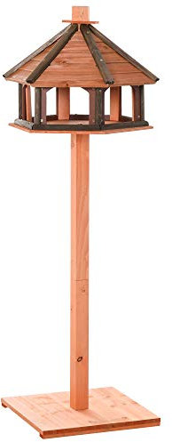 PawHut Vogelhaus mit Ständer wetterfestes Vogelfutterhaus mit wetterfestem Dach Futterhaus aus Holz für Wildvögel Ø52 x 130H cm Natur