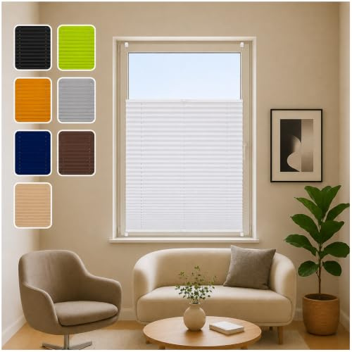 ondeco® Plissee ohne Bohren 50x130 cm weiß | Blickdicht, Sichtschutz für Fenster & Tür | Easy-to-fix